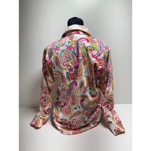 Emily Wonder Women’s Sz S Corduroy Pink Paisley Jacket Shacket Artsy Colorful - Picture 4 of 11